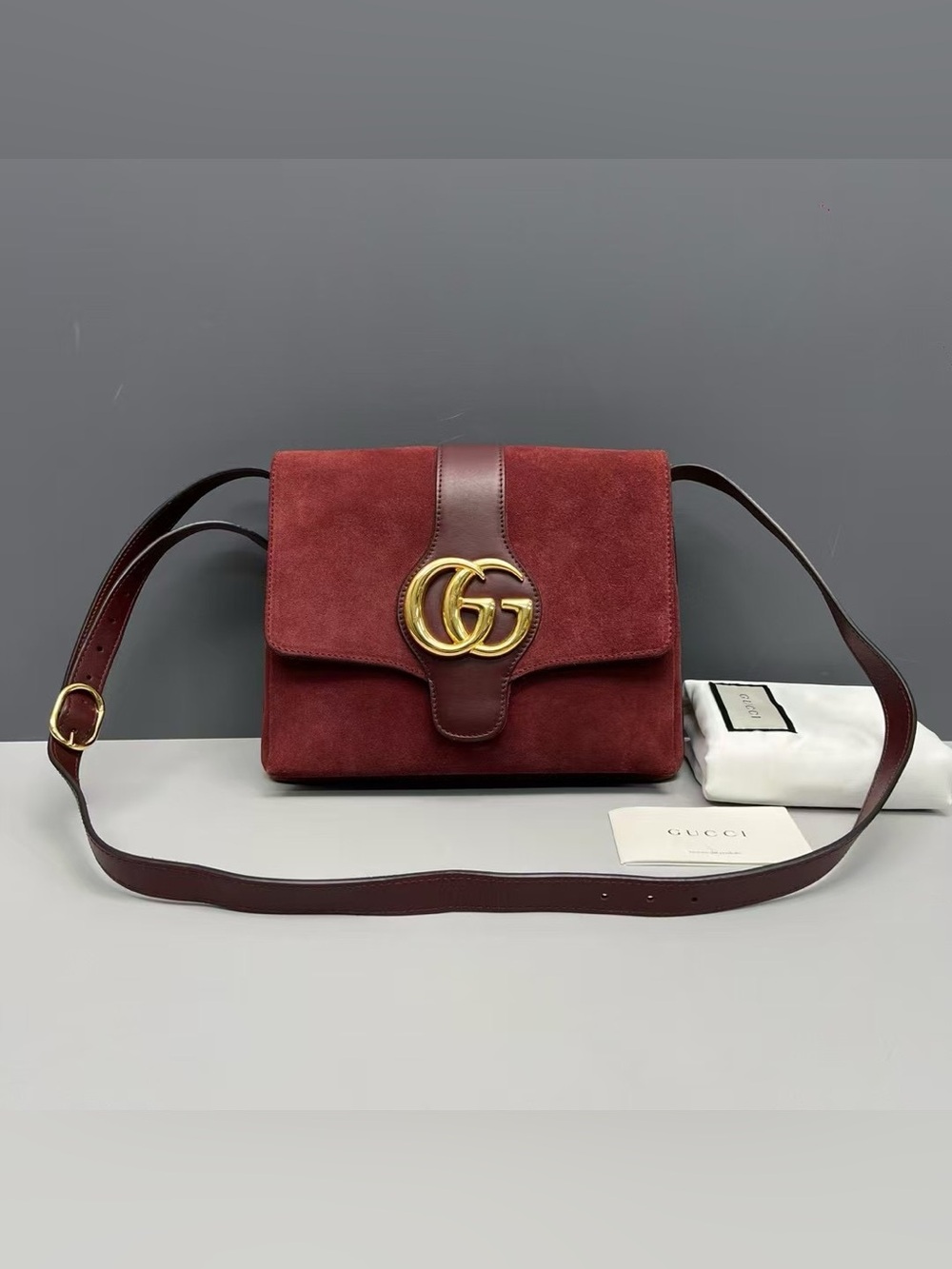 Gucci Burgundy Suede Crossbody Bag with Gold GG
